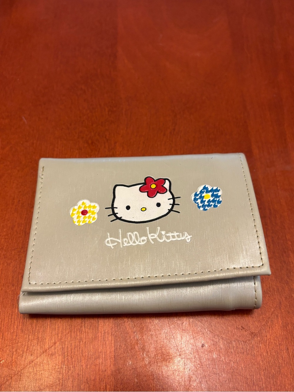 Hello Kitty Silver Kids Trifold Wallet with Floral Accents Vintage